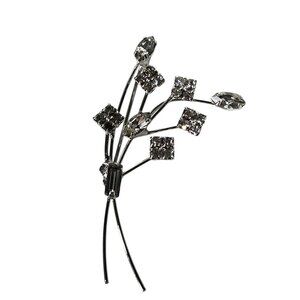 Vintage Rhinestone Brooch Spray Bouquet Silver Tone Mid Century Sparkly Elegant